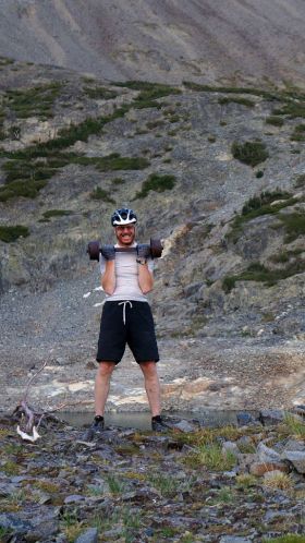 Lifting a pulley wheel found at Rock lake